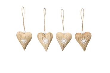4er Set Holzherz zum Hängen