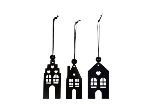 3er Set schwarze Häuser zum Hängen